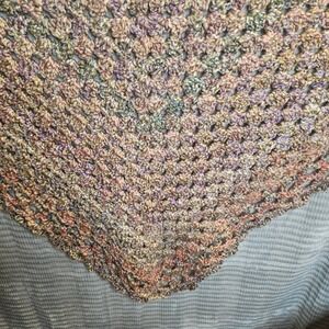 Handmade vtg Crochet Wrap Shawl Scarf Multi Color Boho. Arm width 75"